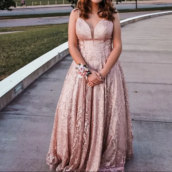 Dresses | Prom Dress Pink And Gold Glitter Size 8 | Poshmark